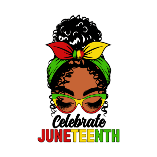 Celebrate Juneteenth Women Girl Messy Bun T-Shirt