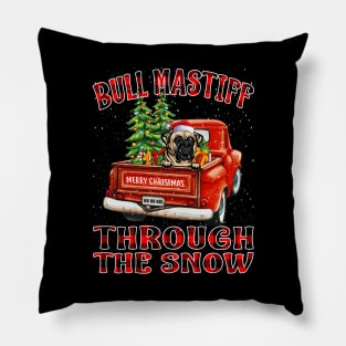 Christmas Bull Mastiff Through The Snow Dog Santa Truck Tree Pillow