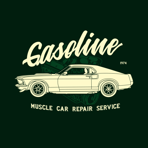 Gasoline, Muscle Car Repair service vintage art by Drumsartco