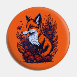 Fox  with flowers Pin