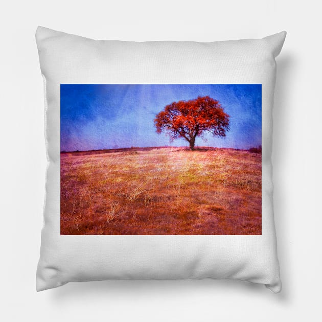 Solitude Red Tree Landscape Pillow by art64