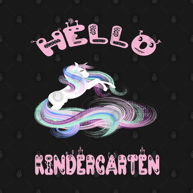 Hello Kindergarten Colorful Unicorn Back-To-School Preschool Design by familycuteycom