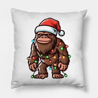 Bigfoot Santa Christmas Tree Lights Pillow