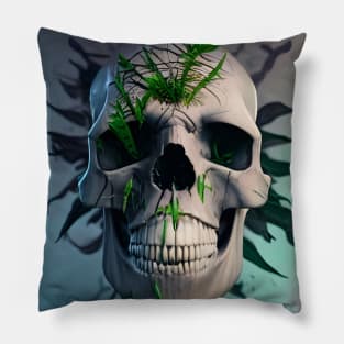 Creepy skull growing vegetation Pillow