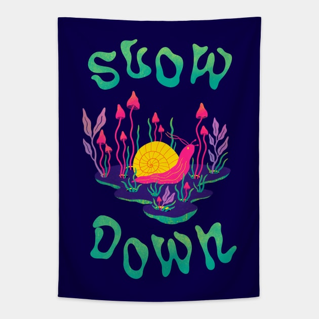 Slow Down trippy shrooms illustration. Mushroom art Tapestry by WeirdyTales