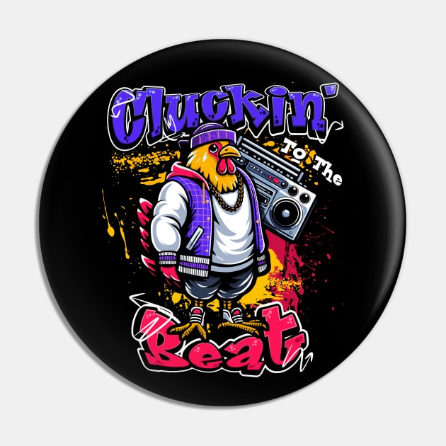 Hip Hop Chicken with a boombox Pin by ChiknEmporium