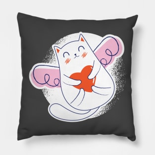 cat with wings and a heart Pillow