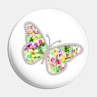 Floral Butterfly and Pearls Pin