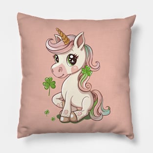 Cute St Patricks Day Unicorn Pillow