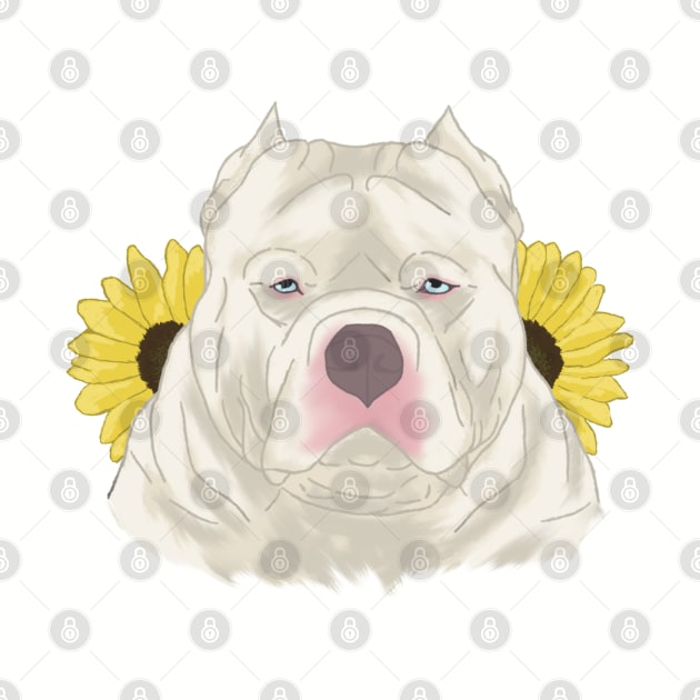 White Blue Eyed American Bully with Sunflowers by TrapperWeasel