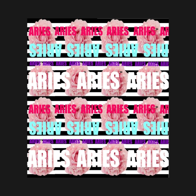 Colorful Monogram Aries Zodiac Sign Pink Peony Flowers by Le Avryl Fleur Boutique