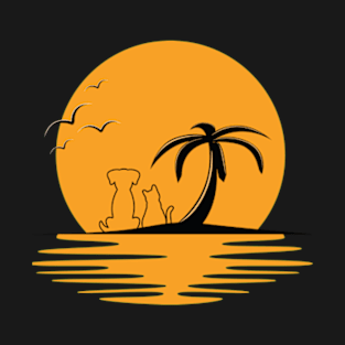 sunset with dog and cat T-Shirt T-Shirt