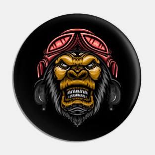 Gorilla head wearing helmet Pin