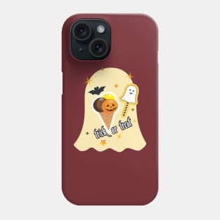 Pumpkin Ice Cream with Waffle Cone and Cute ghost Halloween Holiday cartoon characters sticker Phone Case