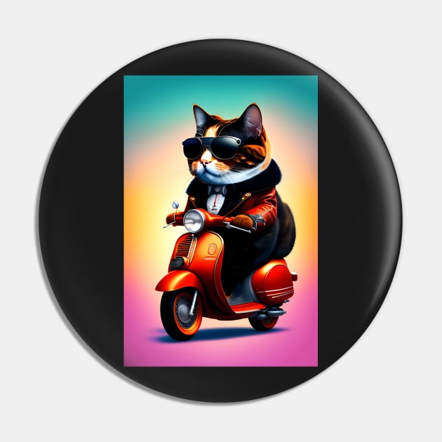 Biker Cat - Modern Digital Art Pin by Ai-michiart