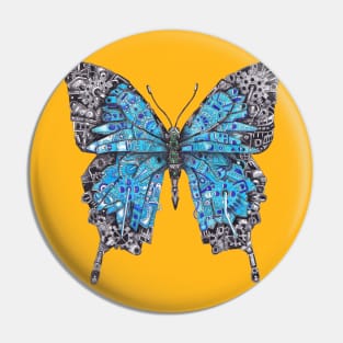 Blue Swallowtail Butterfly Mechanical Steampunk Design Pin