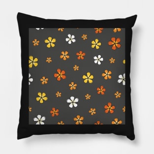 Doodle orange and yellow Hibiscus flowers on gray background Pillow