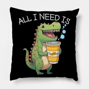 Cute Dinosaur T-Rex - I Need Coffee - Kawaii Anime Dino & Coffee Lover Pillow