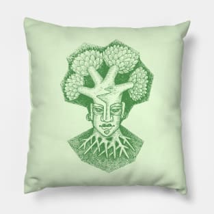 Forest God Soul Expression with Side Profile of a Man and His Head with Leafy Tree Branches Hand Drawn Illustration with Pen and Ink Cross Hatching Technique 1 Pillow