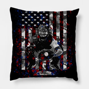 Vintage Retro American Flag Red White Camo Baseball Catcher Art Pillow