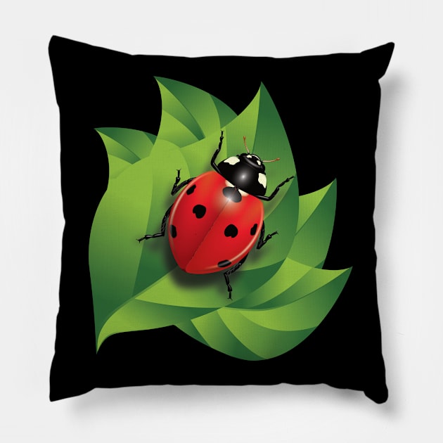 Seven spot bug on a leaf Pillow by Ricogfx