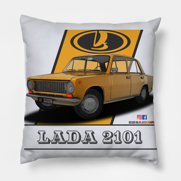 Lada 2101 1970 Yellow Pillow by PjesusArt
