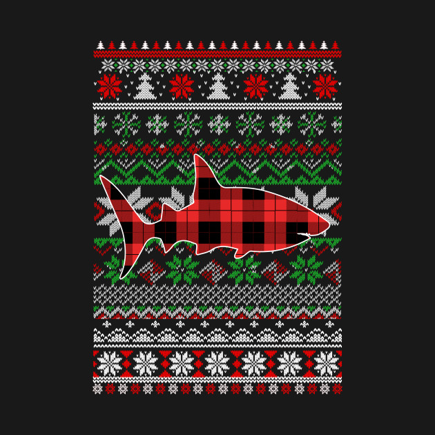 Discover Shark Red Plaid Ugly Christmas Sweater Funny Gifts - Shark Christmas - T-Shirt