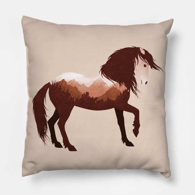 Dramabite Wild Horse Mustang Equine Double Exposure Wildlife Animal Pillow by dramabite