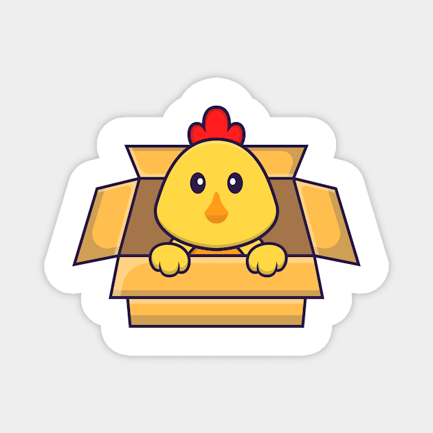 Cute chicken Playing In Box. Magnet by kolega