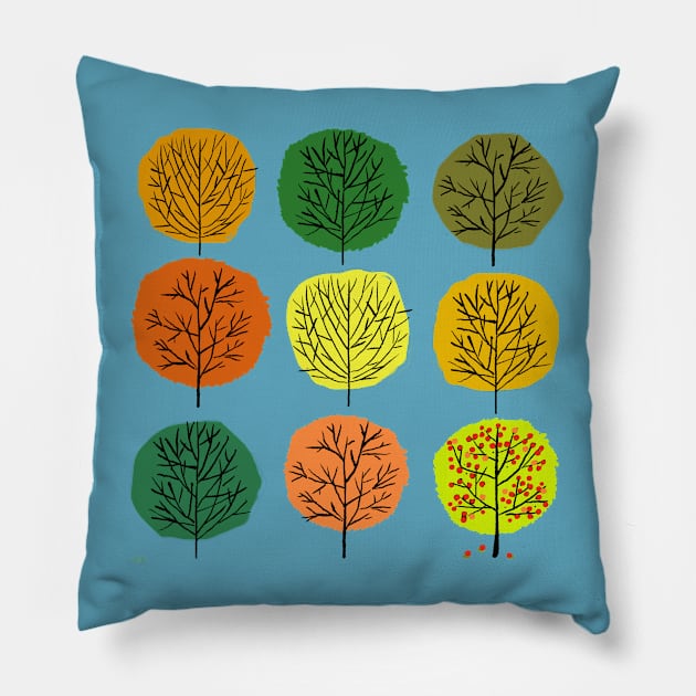 Autumn Trees In Tidy Rows Pillow by LittleBunnySunshine