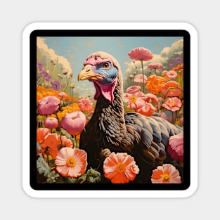 Retro Rustic Farm Turkey in the Flowers Magnet