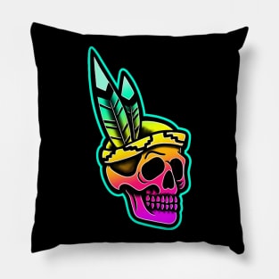 colorful native skull Pillow