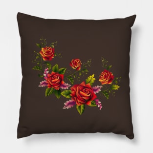 Red roses embroidery bouquet Pillow