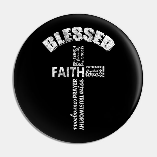 Blessed Christian Cross Word Cloud Design Pin by TeeShirt_Expressive