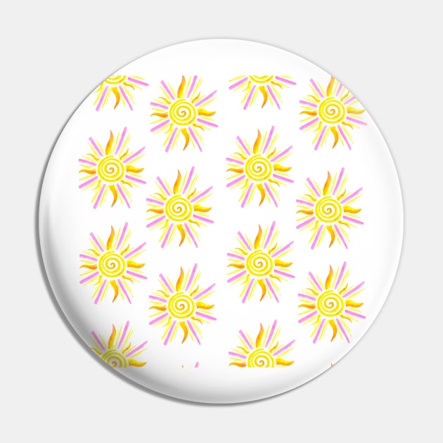 Watercolor Sunshine Pattern - Yellow & Pink Pin by monitdesign