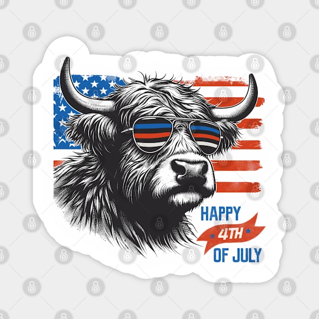4th July USA Patriotic Highland Cow Magnet by JessArty