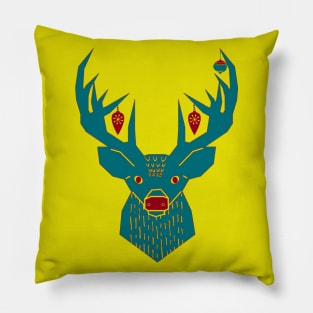 Scandi Tshirt, Mountain boarding, Christmas deer, Folk art deer, Christmas animal sticker Pillow