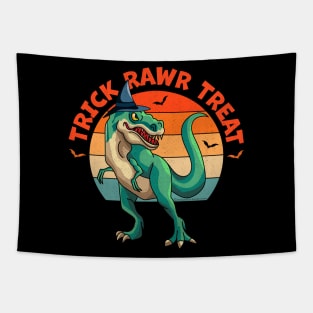 Trick Rawr Treat Witch Halloween Dinosaur Tapestry