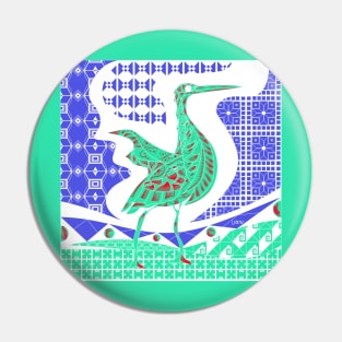 egret bird in talavera nest in mexican pattern art ecopop in blue jade Pin