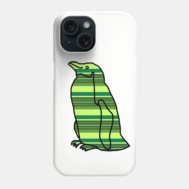 Green Stripes Penguin Phone Case by ellenhenryart