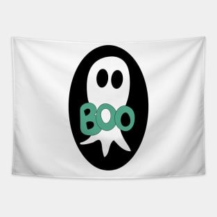 Cute Halloween ghost cartoon with BOO text Tapestry