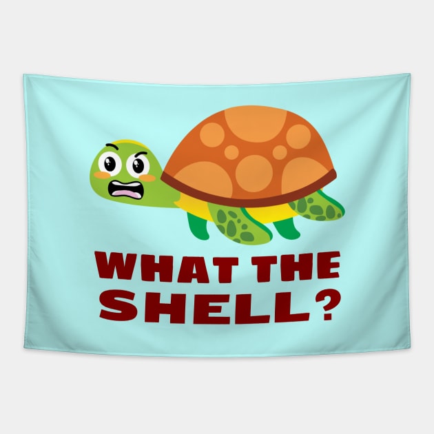 What the Shell? - Turtle Pun Tapestry by Allthingspunny