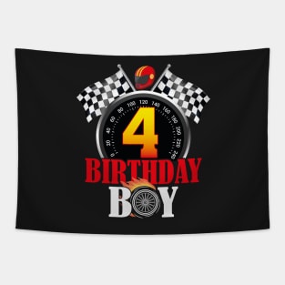 Kids 4th Birthday Racing Car Driver Tapestry