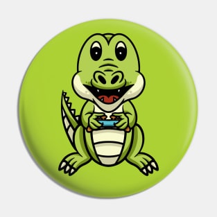 Cute crocodile playing video game Pin