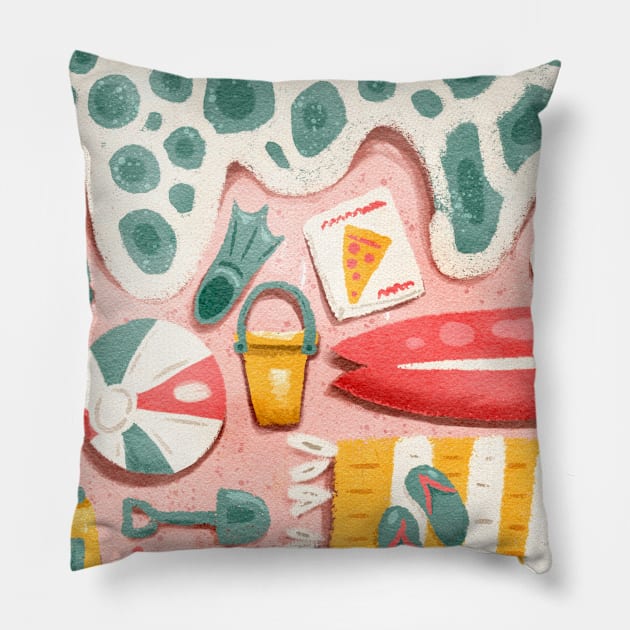 Pastel Pink Beach Day (no outline) Pillow by narwhalwall