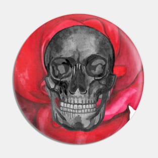 Human skull with rose Pin