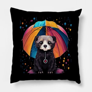 Ferret Rainy Day With Umbrella Pillow