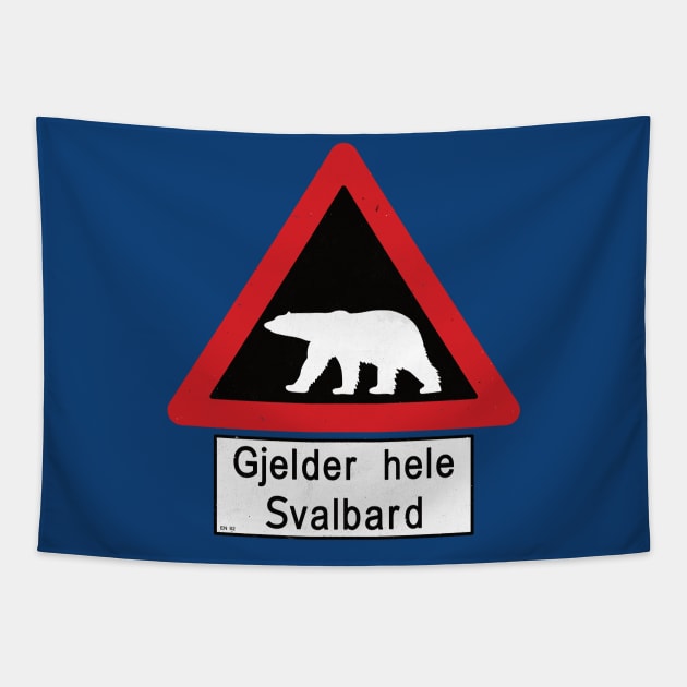 Gjelder hele Svalbard Polar Bears Road Sign Tapestry by IncognitoMode