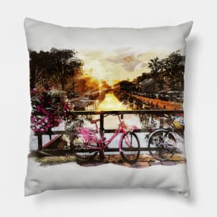 AMSTERDAM, Netherlands Watercolor Landscape Fine Art Pillow