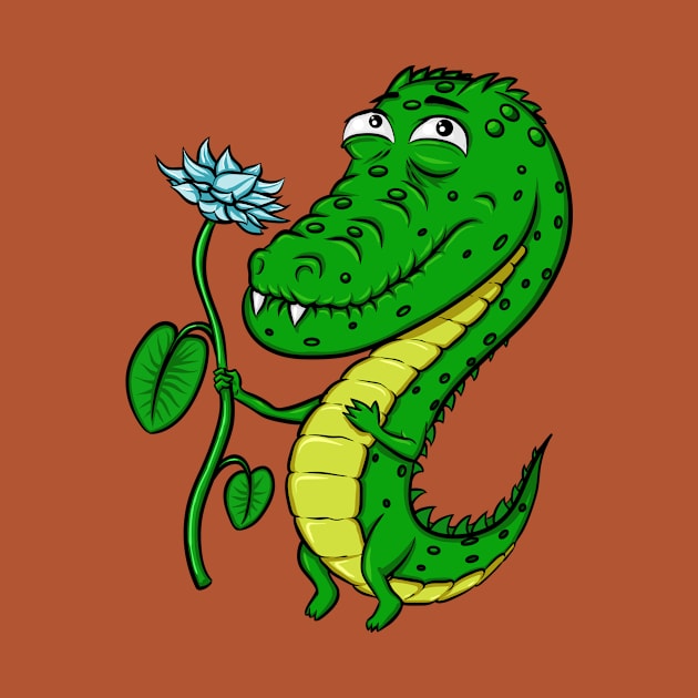 A loving crocodile with flower by dmaksimovart